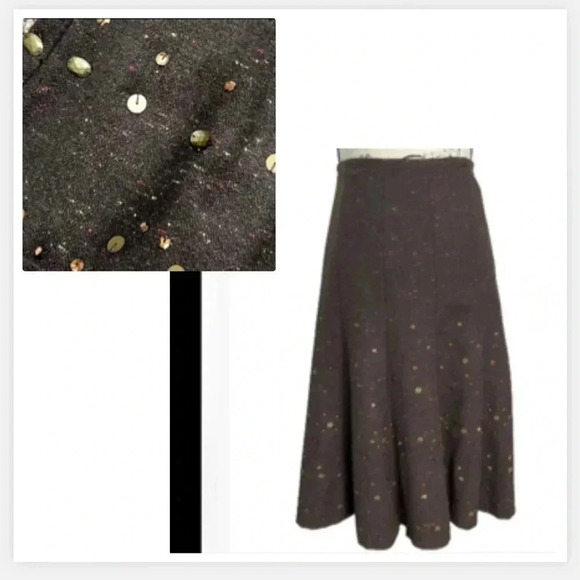 COLD WATER CREEK SKIRT BROWN WOOL TWEED ALINE MID LENGTH PLEATED SIZE 4 - Picture 1 of 13